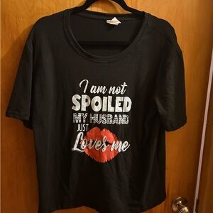 Black Graphic T-Shirt with Red Lips Design